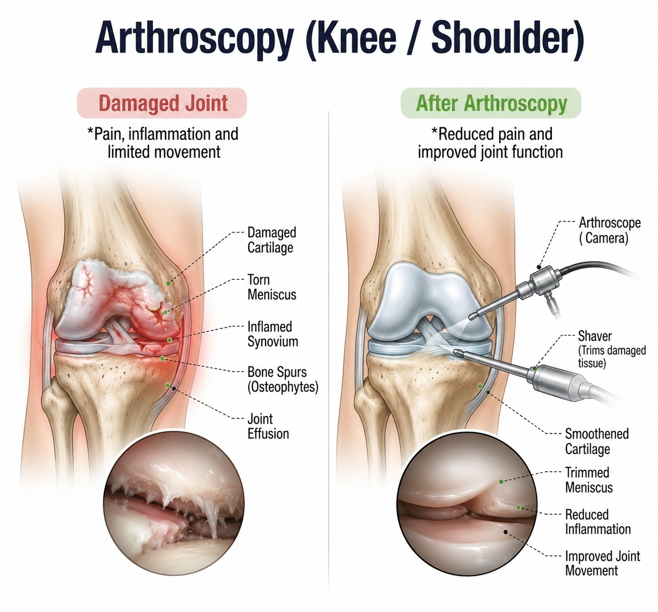 Arthroscopy (Knee / Shoulder) — anatomy diagram